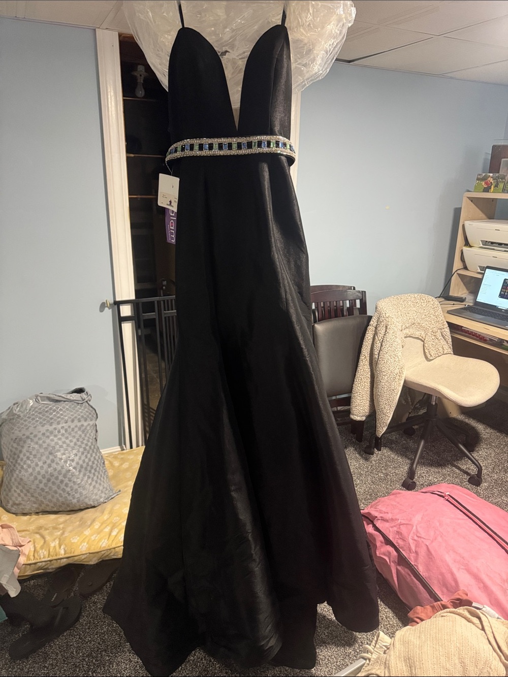 Jovani Black Strapless Prom Gown with Jeweled Waist